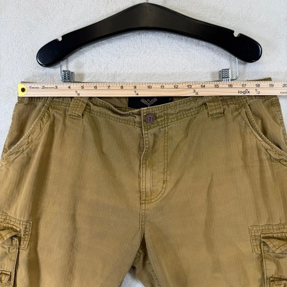 FJ Mens Y2K Cargo Shorts Tan/Brown Size 38 Gorpcore Utility Grunge Wash